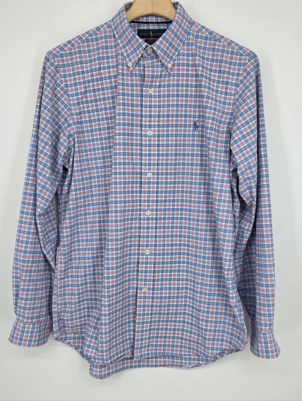 Ralph Lauren Classic Fit Performance Plaid Shirt Blue And Pink M.